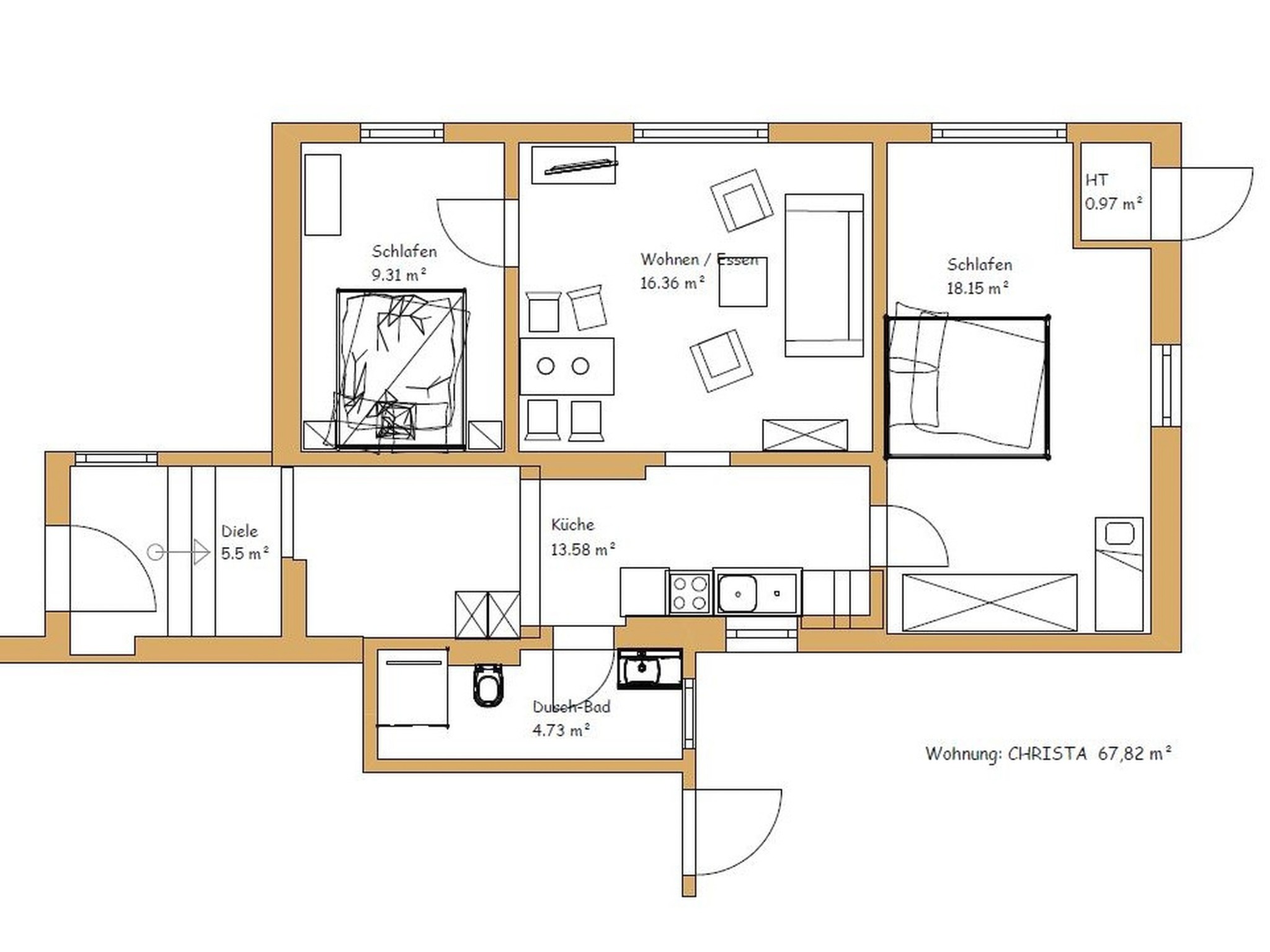 Christa – Grundriss der Ferienwohnung Christa